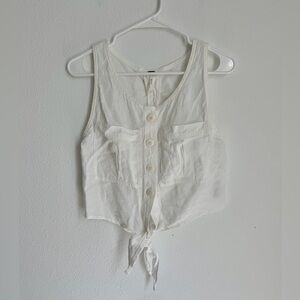 Free People White Sleeveless Button-Front Blouse